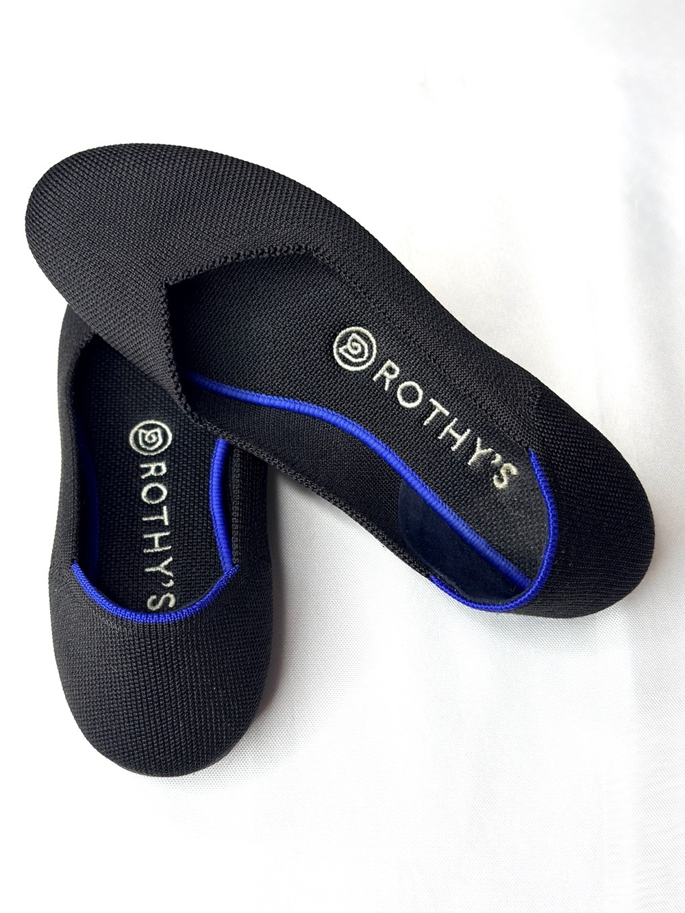 Rothy's Black Knit Slip-On flats with Blue Piping- Size 7